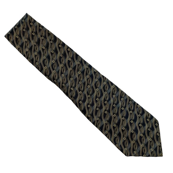 VAN HEUSEN 100% Silk Tie Blue and Cream Diagonal Geometric Print - Picture 2 of 8